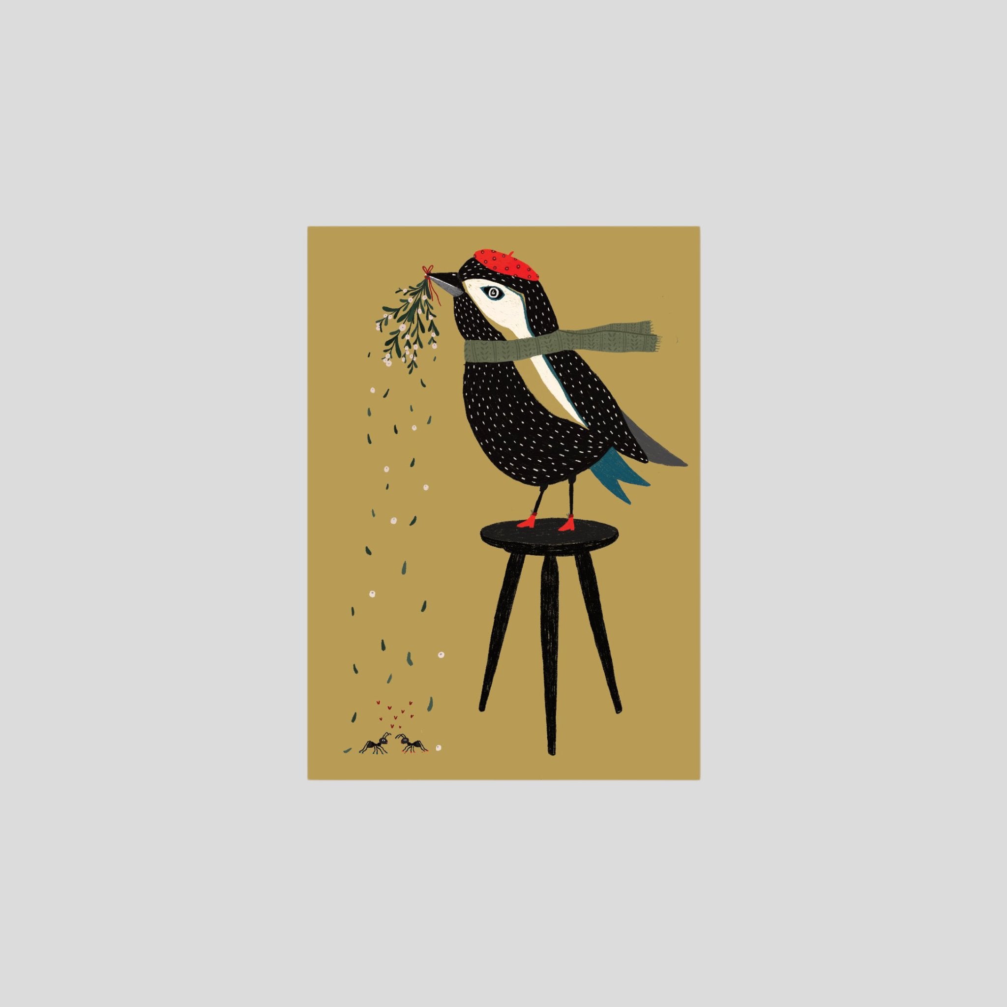 Carte postale oiseau avec gui
